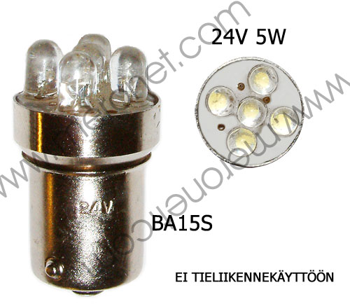 Led  polttimo 24V BA15S (5W) Valkoinen 40mA 10kpl/pkt